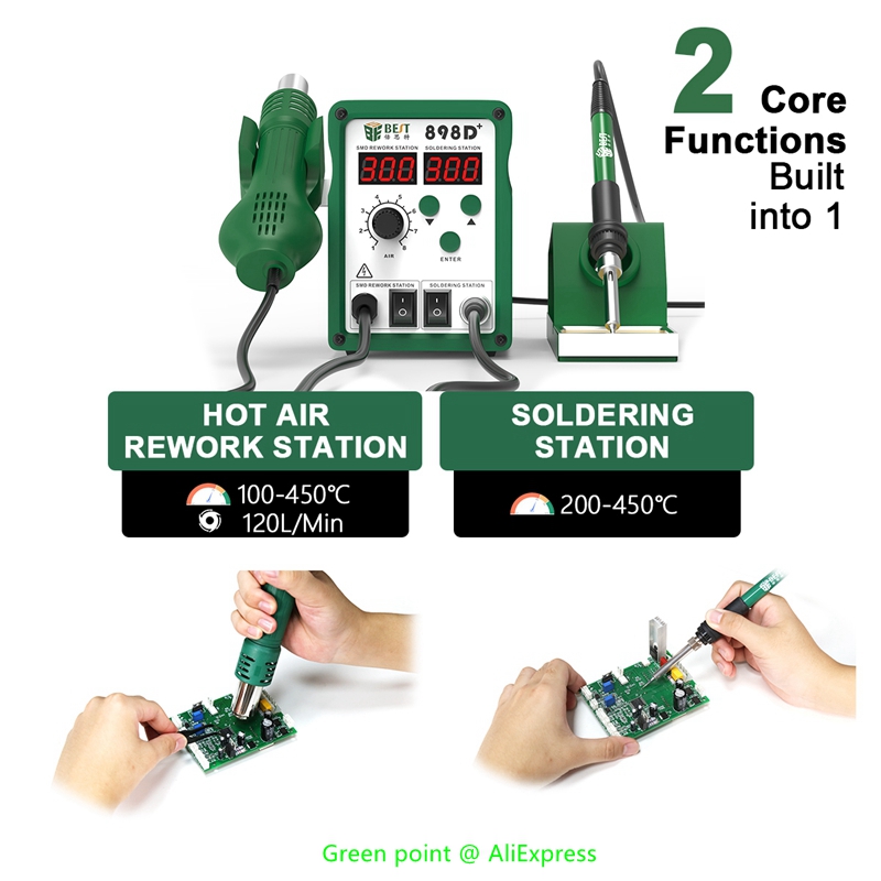 Smd Rework Station Hot Air Soldering 2 In 1 - BST-898D + display led 2 em