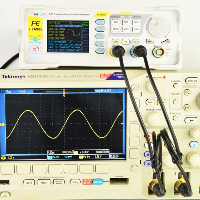 Feelelec FY6900 0-60MHz Função - Dual Channel Arbitrary Waveform Function Generator 60Mhz avaliação e preço